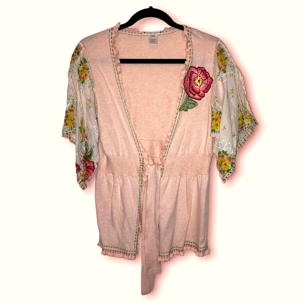 Nanette Lepore Feminine Pink Floral Cardigan Women’s Large